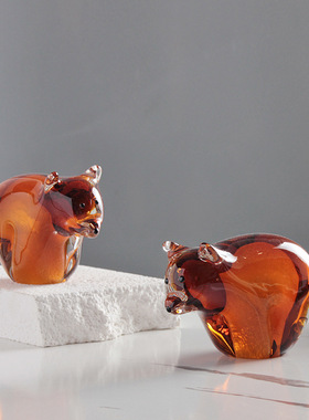 淄博琉璃工艺品动物熊摆件博山玻璃客厅水晶艺术装饰跨境热卖爆款