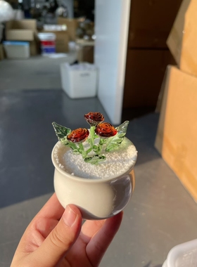 淄博琉璃玫瑰花摆件花瓶插花仿真花束桌面装饰礼物玻璃车载饰品