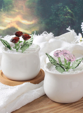 玫瑰花淄博琉璃桌面摆件玻璃情人节送女朋友礼物家居客厅装饰