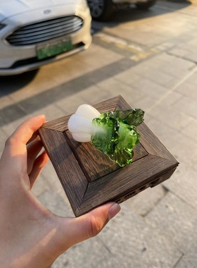 淄博博山琉璃小摆件工艺品白菜玻璃水晶车载装饰品桌面家居盆栽