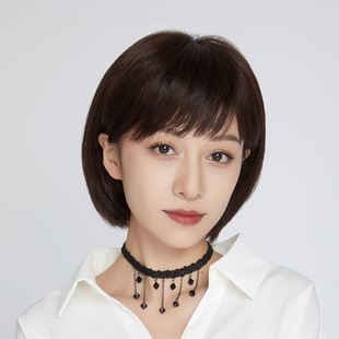 假发女短发全真人发全头套头顶自然隐形真发时尚减龄波波头假发套