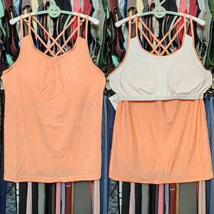 外贸运动背心瑜伽服速干薄款 上衣 宽松可拆卸胸垫交叉健身跑步大码