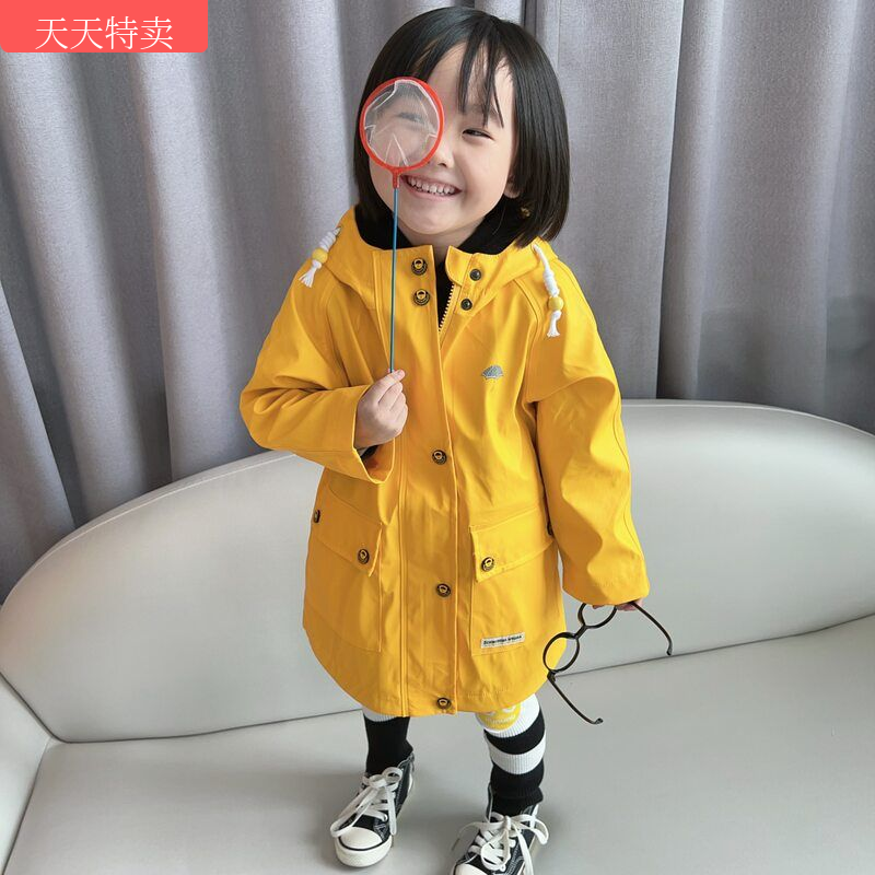 BabyKing24款N家男童女童装英伦欧美时尚户外外套高端PU休闲雨衣