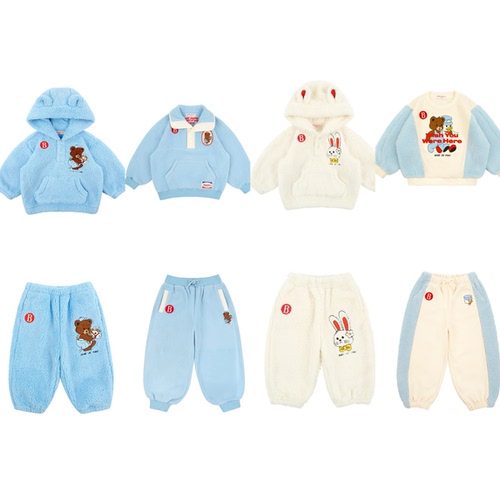BabyKing25年BE冬季童装保暖毛绒长袖上衣加厚摇粒绒卫衣卫裤套装