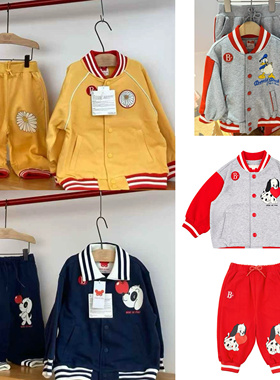 BabyKing 25春秋冬BE苹果红色小狗对襟深蓝灰色棒球服外套装