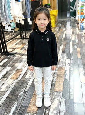 3716男女童翻领长袖Polo衫春秋皇冠刺绣95棉氨纶儿童百搭打底上衣