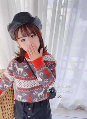 09891男女童毛衣桔红色套头冬季新款儿童棉线韩版中童洋气加厚