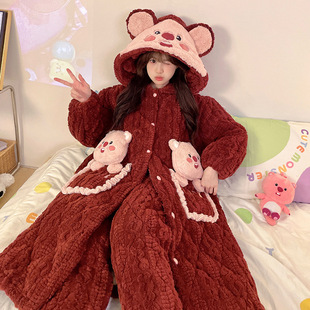loopy海狸睡衣女秋冬季珊瑚绒加绒加厚法兰绒冬天浴袍睡袍家居服