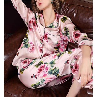 2024新款春秋花色高档仿真丝睡衣女家居服套装
