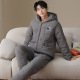 法兰绒保暖棉袄家居服 睡衣三层加绒加厚珊瑚绒夹棉套装 冬季 男士