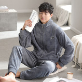 套装 2024新款 家居服珊瑚绒冬天加厚保暖大码 秋冬季 法兰绒睡衣男士