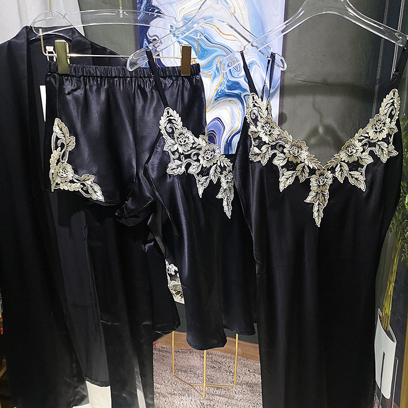 提升品位高颜值神秘黑真丝睡袍100桑蚕丝睡衣套装家居服吊带浴袍,女士内衣/男士内衣/家居服,睡袍/浴袍,淘宝优惠券,粉丝福利购,淘宝优惠卷