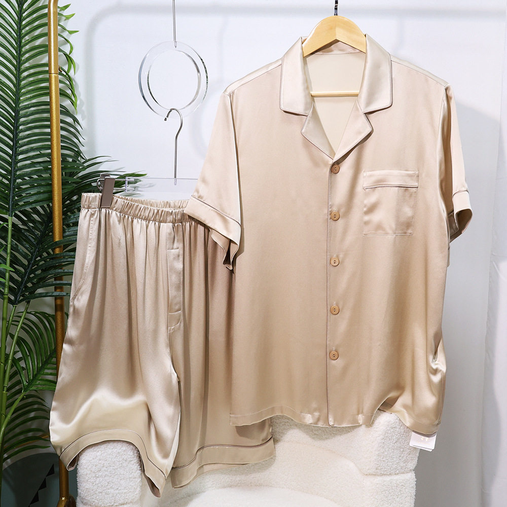 24夏季新款重磅真丝睡衣套装男士短袖中裤100%桑蚕丝家居服父亲节