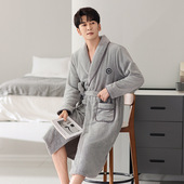 珊瑚绒加厚加绒法兰绒浴袍中长款 睡衣男士 冬季 秋冬款 晨袍 睡袍男款