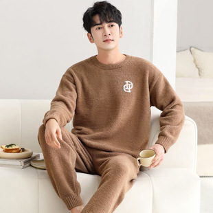 大码 睡衣男士 秋冬法兰绒冬款 珊瑚绒加厚加绒半边绒男款 家居服 冬季