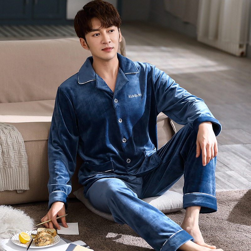 海岛绒睡衣男2024新款秋冬季双面薄绒保暖珊瑚绒男士高级感家居服
