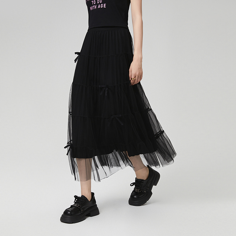 普普风秋冬款半身裙蕾丝边高品质轻量感优雅不规则百褶长款蛋糕裙