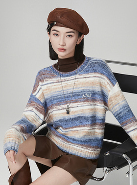 普普风毛针织衫女秋冬新款时髦渐变条纹慵懒上衣商场同款PDM21952