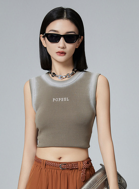 普普风小字母晕染渐变复古背心女2024夏季新款百搭刺绣气质21244