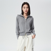 普普风2025年秋新款 女 双头拉链百搭毛衫 翻领长袖 简约休闲针织开衫