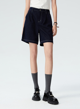 普普风商场同款经典简约阔腿休闲裤明线撞色显瘦百慕大短裤22915