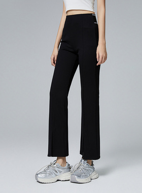 普普风松紧腰针织九分开叉微喇裤女2024秋季新款显瘦高腰裤21541