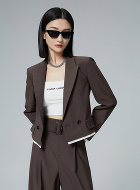 普普风拼色箱形西装女2024秋季新款显瘦正式场合短款小西服21368L