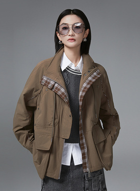 普普风格纹拼接撞色棉服女款冬季中长款韩式风加厚外套PD1W21830L