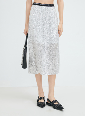 普普风亮片中长直筒裙女2024夏季新款气质高级感时尚杂志风20641