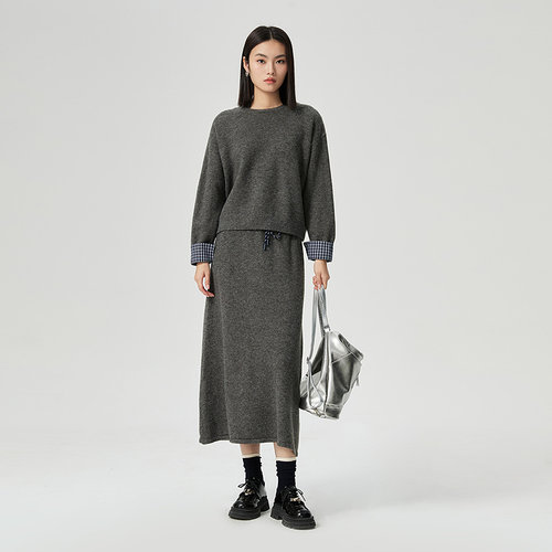 普普风商场同款冬季简约百搭宽松慵懒风撞色毛衣温柔风针织套装女