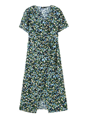 普普风商场同款2025年夏季新款法式浪漫显瘦收腰印花连衣裙22821