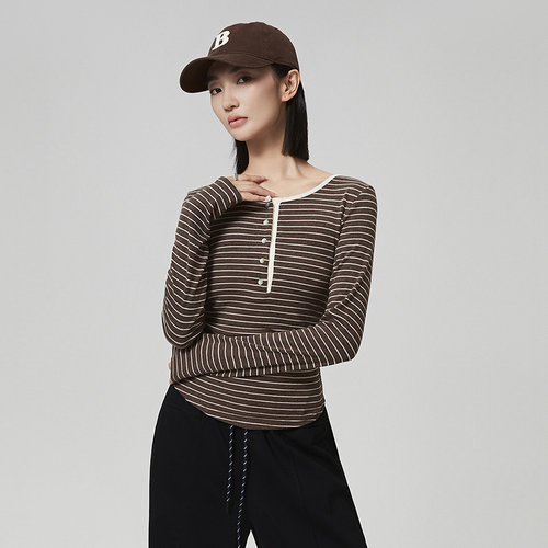 复古条纹长袖上衣女秋冬