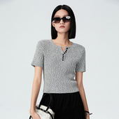 普普风2025年新款 女QC2M22875S 毛衫 时尚 气质显瘦上衣V领花纱修身