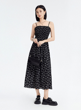 普普风复古浪漫显瘦碎花吊带裙女2024夏季新款露肩气质裙子9257