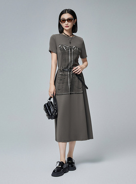 普普风辣妹假两件短袖印花针织连衣裙女2024秋季新款设计感21510S