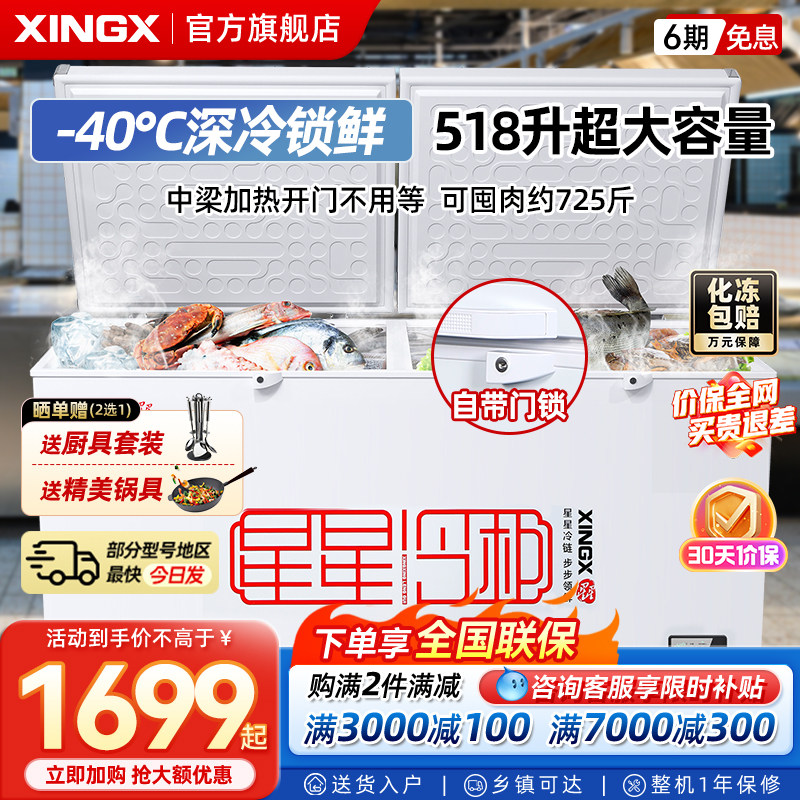 星星冰柜商用冷冻柜大容量冷藏冷冻卧式单温雪柜保鲜冷冻冰柜