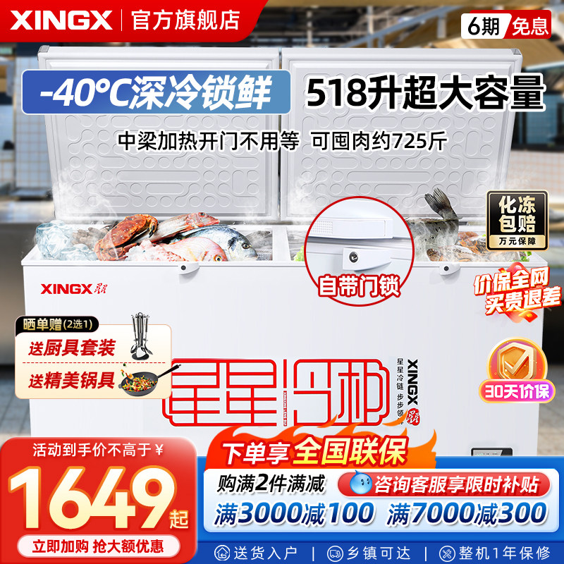 星星冰柜商用冷冻柜大容量冷藏冷冻卧式单温雪柜保鲜冷冻冰柜