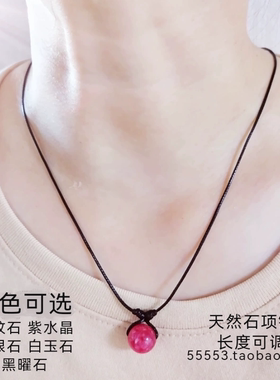 原创中国式古风项链天然12mm红纹玉石水晶手工编织绳女款简约项链