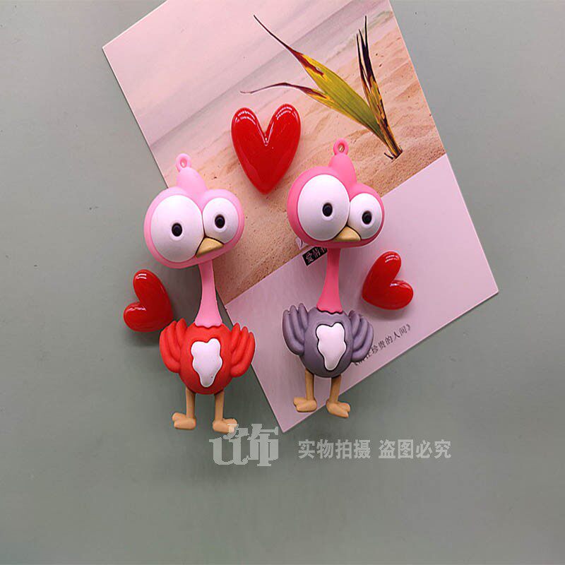 网红傲娇爆眼小鸵鸟冰箱贴创意立体磁性贴卡通动物家居装饰磁力贴