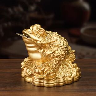 铜制三足金蟾招财摆件纯铜店铺办公室风水旺财蟾蜍黄铜金蝉手把件