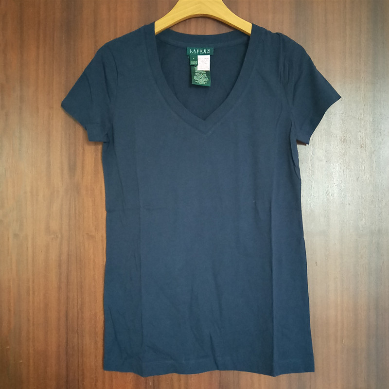 欧版性感舒适大V领纯色短袖衫