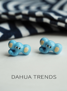 蓝色小象 小巧卡通趣味可爱搞怪少女多巴胺甜美百搭 耳钉耳饰耳环