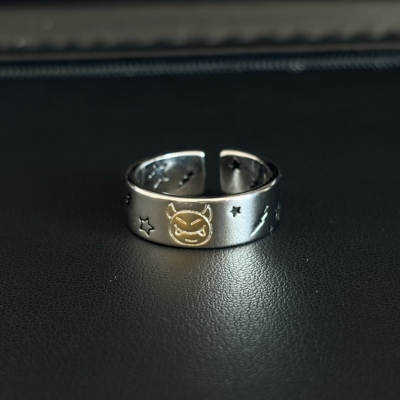 欧美涂鸦闪电小恶魔不掉色戒指