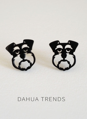 黑色镂空雪纳瑞犬小狗气质简约中性风不锈钢耳钉男女耳饰耳环耳夹