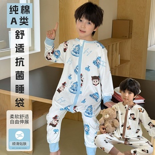 春秋a类双层纯棉男女童睡袋秋冬儿童分腿空调房防踢被连体四季款