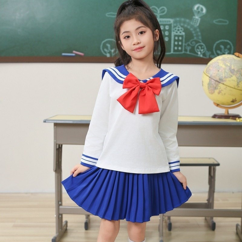 春秋学生演出服女童百褶裙长袖水冰月儿童裙套装日系儿童演出服