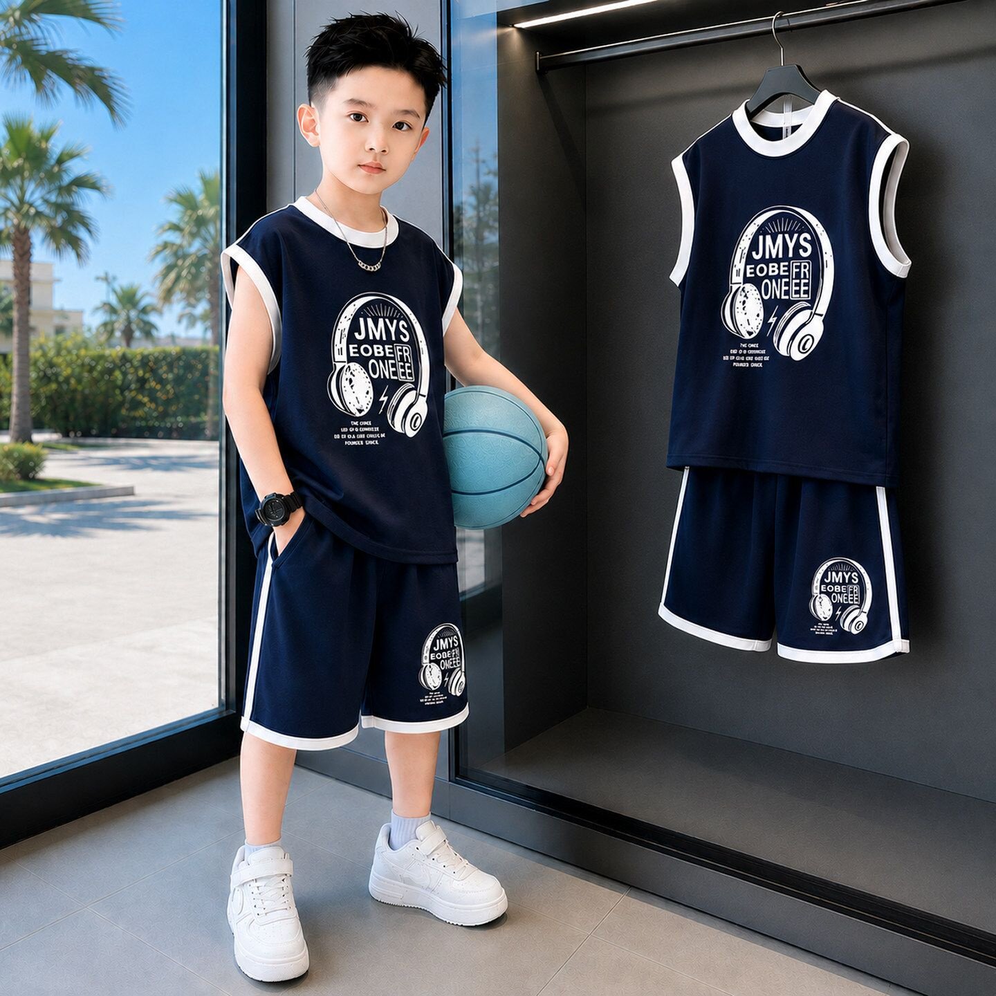 男孩子冰丝速干背心篮球服套装夏装儿童青少年凉感宽松运动服球衣