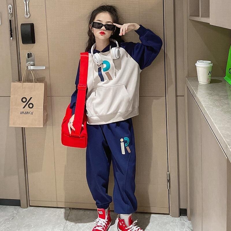 女孩子套装2026新款韩版春秋衣服儿童连帽卫衣长裤休闲运动两件套