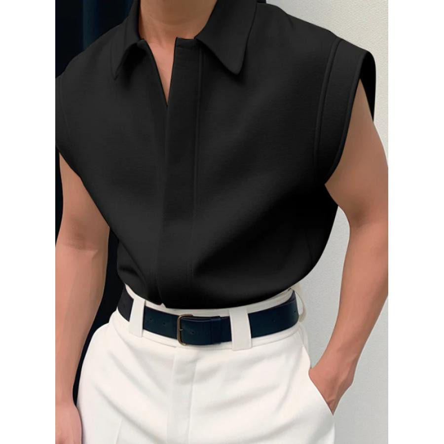 赞美女当家英国代购2025年夏季新款纯色翻领商务绅士无袖衬衫背心