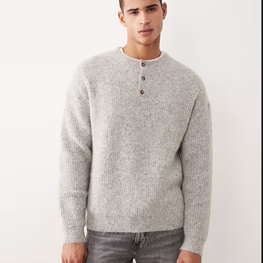 美女当家英国代购2025新款时尚纽扣领休闲男士百搭慵懒松弛针织衫